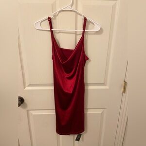 Elegant Red Draped Silky Stretchy Dress